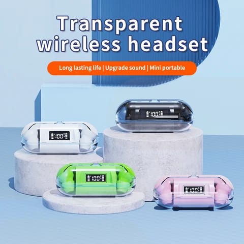 True Wireless Earphones TM20 LED Display Transparent Crystal Earbuds HIFI Stereo Effect Wireless BT5.3 TWS Gaming Earphones